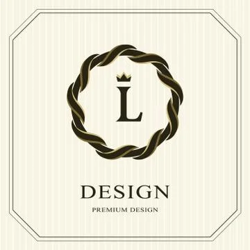 Abstract Monogram round template. Linear seamless pattern. Modern elegant L Stock Illustration