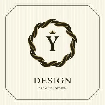Abstract Monogram round template. Linear seamless pattern. Modern elegant Y Stock Illustration