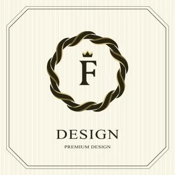 Abstract Monogram round template. Linear seamless pattern. Modern elegant F Stock-Illustration