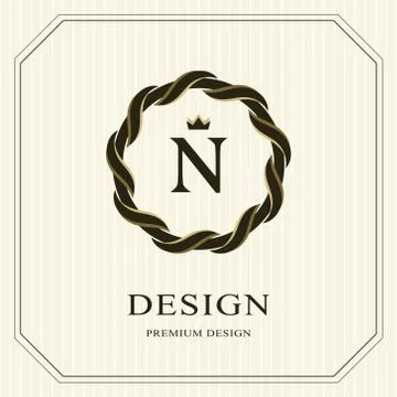 Abstract Monogram round template. Linear seamless pattern. Modern elegant N Stock-Illustration