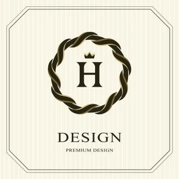 Abstract Monogram round template. Linear seamless pattern. Modern elegant H Stock-Illustration