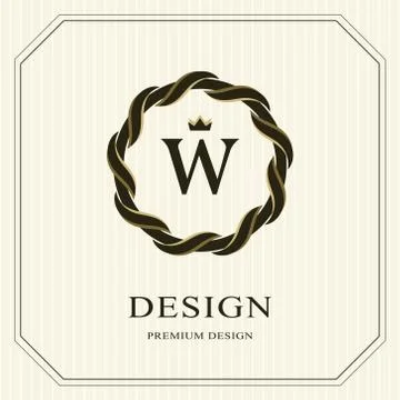 Abstract Monogram round template. Linear seamless pattern. Modern elegant W Stock-Illustration
