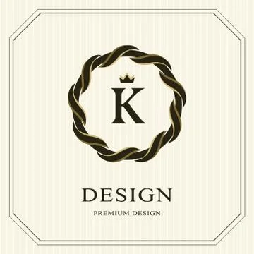 Abstract Monogram round template. Linear seamless pattern. Modern elegant K Stock-Illustration
