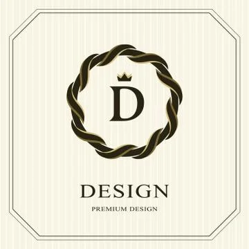 Abstract Monogram round template. Linear seamless pattern. Modern elegant D Stock Illustration