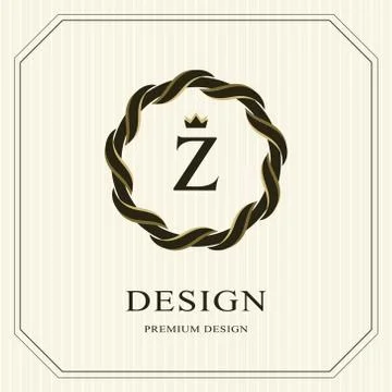 Abstract Monogram round template. Linear seamless pattern. Modern elegant Z Stock-Illustration