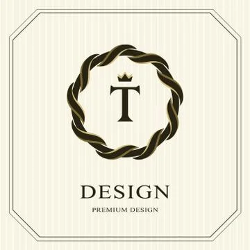 Abstract Monogram round template. Linear seamless pattern. Modern elegant T Illustrazione stock