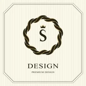 Abstract Monogram round template. Linear seamless pattern. Modern elegant S Stock-Illustration