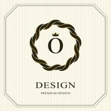 Abstract Monogram round template. Linear seamless pattern. Modern elegant O Stock-Illustration