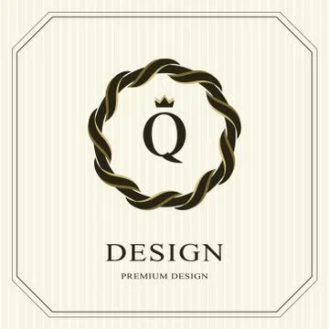 Abstract Monogram round template. Linear seamless pattern. Modern elegant Q Stock-Illustration