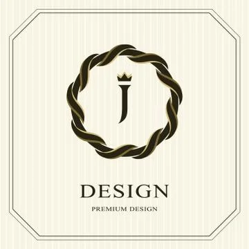 Abstract Monogram round template. Linear seamless pattern. Modern elegant J Stock-Illustration