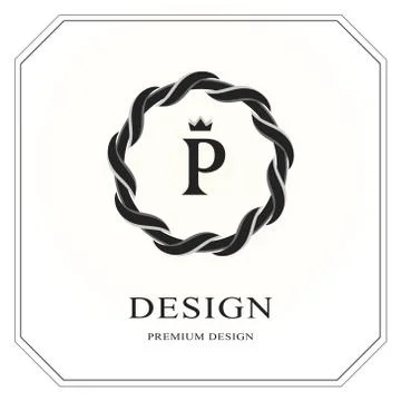 Abstract Monogram round template. Modern elegant luxury logo design. Letter P Illustrazione stock