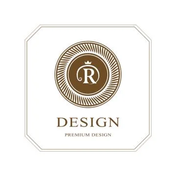 Abstract Monogram round template. Modern elegant luxury logo design. Letter R Illustrazione stock