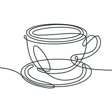 Abstract monoline coffee cup icon, logo sign emblem. Vector continuous line i Stock Illustration