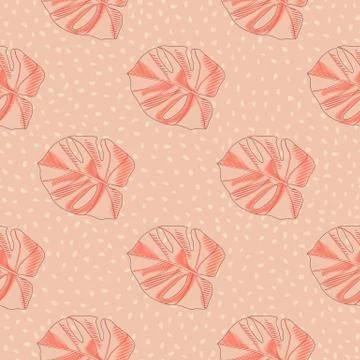 Abstract monstera leaves elements seamless pattern. Hand drawn floral pink or イラスト素材