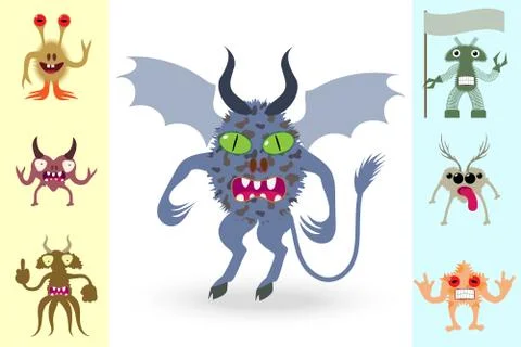 Abstract monsters set. Vector illustration. Stock Illustration