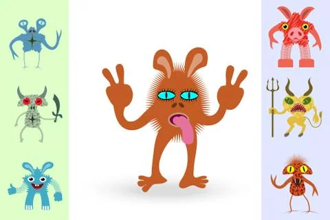 Abstract monsters set. Vector illustration. 스톡 일러스트