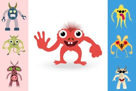 Abstract monsters set. Vector illustration. 스톡 일러스트