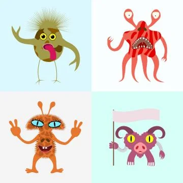 Abstract monsters set. Vector illustration. Stock Illustration