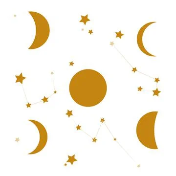 Abstract moon phases illustration. Mid century lunar minimalist art decor Stock Illustration