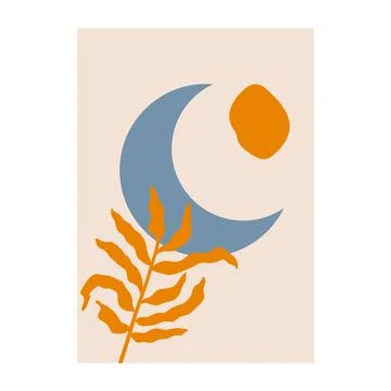 Abstract moon plant background. Boho poster contemporary aesthetic, mid century Stock Illustration