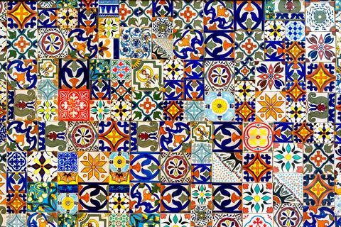 Abstract moroccan tiles, Talevara pattern, Ceramic floor bohemian boho style  Stock Photos