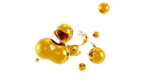 Abstract morph liquid forms of water and gold metal on white background Stock Footage 274123833