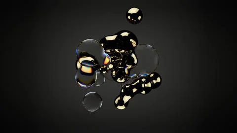 Abstract morph liquid forms of water and gold metal on ramp background Stock Photos