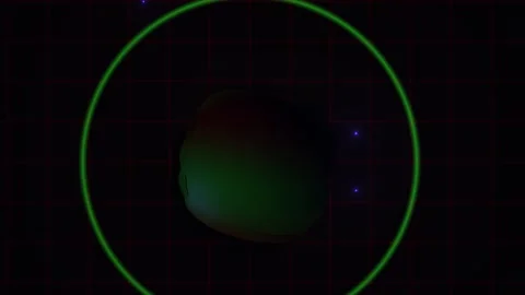 Abstract Morphing 3d Blob Animation Inside Glowing Green Circle on Red Grid.. Video stock 343688774