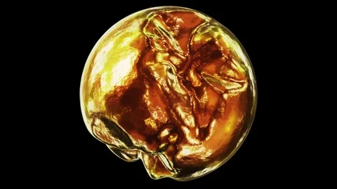 Abstract morphing pure liquid gold sphere looping 3D animation with alpha Video stock 220580927