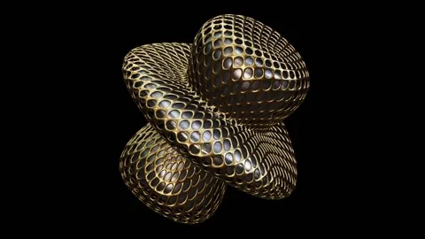 Abstract morphing silver metal form in a golden metallic wireframe grille armor Stock-Footage 274482192