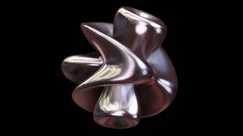 Abstract morphing textured iridescent metallic form rendered in UHD Video stock 270107421