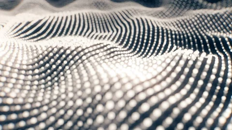 Abstract morphing waves glowing surface made by flowing white dot trails Video stock 168385560