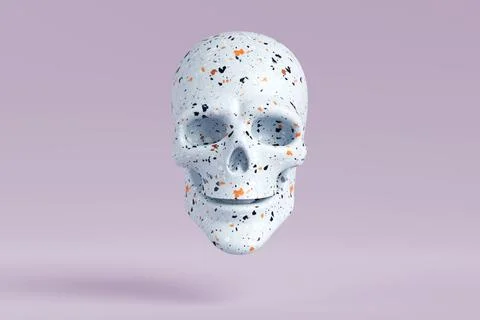 Abstract Mortality And Design Concept. Terrazzo Style Human Skull Sculpture.. イラスト素材