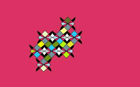 Abstract Mosaic Geometric Tile Cluster on Pink Background Stock Illustration
