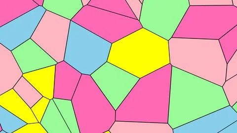 Abstract mosaic of irregular polygon shapes in pink, yellow, blue, green and  Иллюстрация