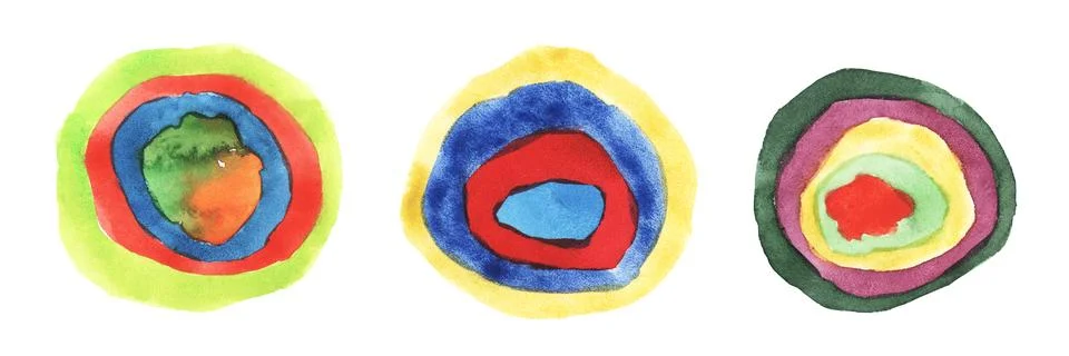 Abstract mosaic pattern circles. Kandinsky style colorful round figures. Hand Stock Illustration