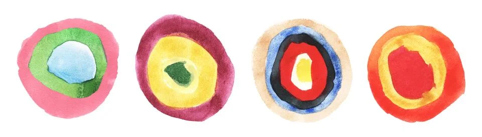 Abstract mosaic pattern circles. Kandinsky style colorful round figures. Hand Stock Illustration