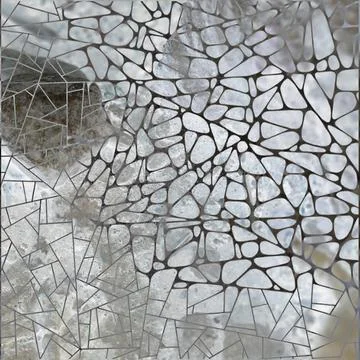 Abstract mosaic pattern with irregular polygonal shapes and weathered stone text Stock Photos