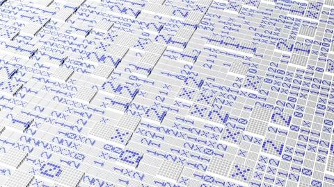 Abstract mosaic square tiles, creative coding. Motion. Tiles with numbers with Illustrazione stock