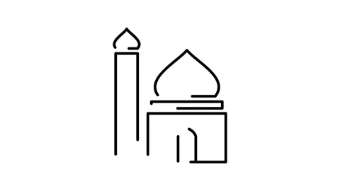 Abstract mosque icon animation. Black outline represent mosque symbol for m.. Видео 335949458
