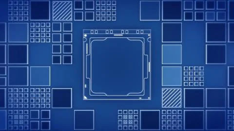 Abstract Motherboard circuit with CPU and microchips 3d render 库存插图