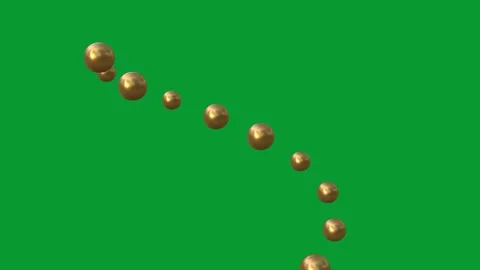Abstract motion of 3D golden spheres following a curved path on a green scree Stock Footage 317612084