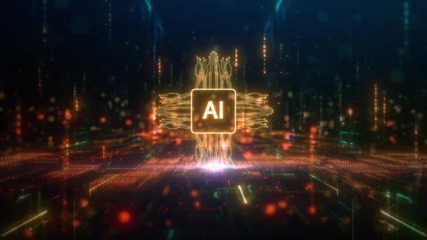 Abstract Motion of an AI chip on a vibrant digital circuit board, Stock Footage 273283444