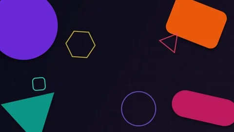 Abstract Motion Background With Colorful Geometric Shapes On Dark Grid Stock Footage 340541695