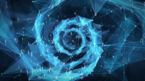 Abstract Motion Background - Digital Binary Polygon Plexus DNA spiral 4k Loop Stock Footage 75812692