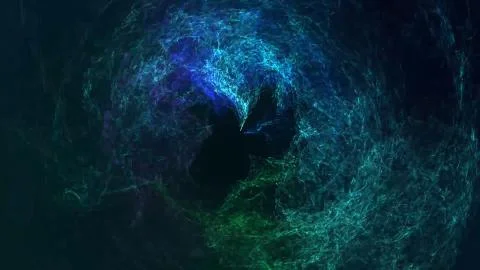 Abstract Motion Background Explosion With Particles And Sphere. Atom Science Illustrazione stock