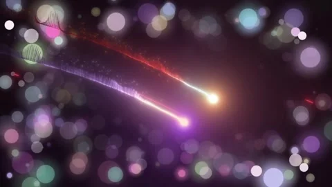 Abstract motion background featuring glowing light trails and floating colorful Stock Footage 345332746