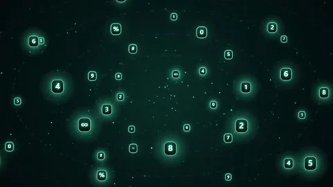 Abstract motion background with glowing digital numbers and symbols in dark.. 動画素材 343558644