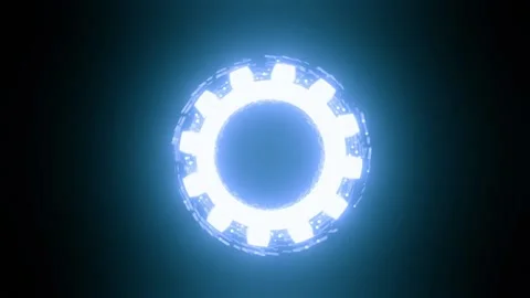 Abstract motion background glows gearwheel on black background Stock Footage 142941475