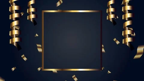 Abstract motion background with golden ribbons and confetti falling, square.. Stock Footage 339204312